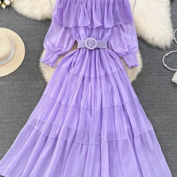 Vintage Chiffon Off-Shoulder Summer Dress
