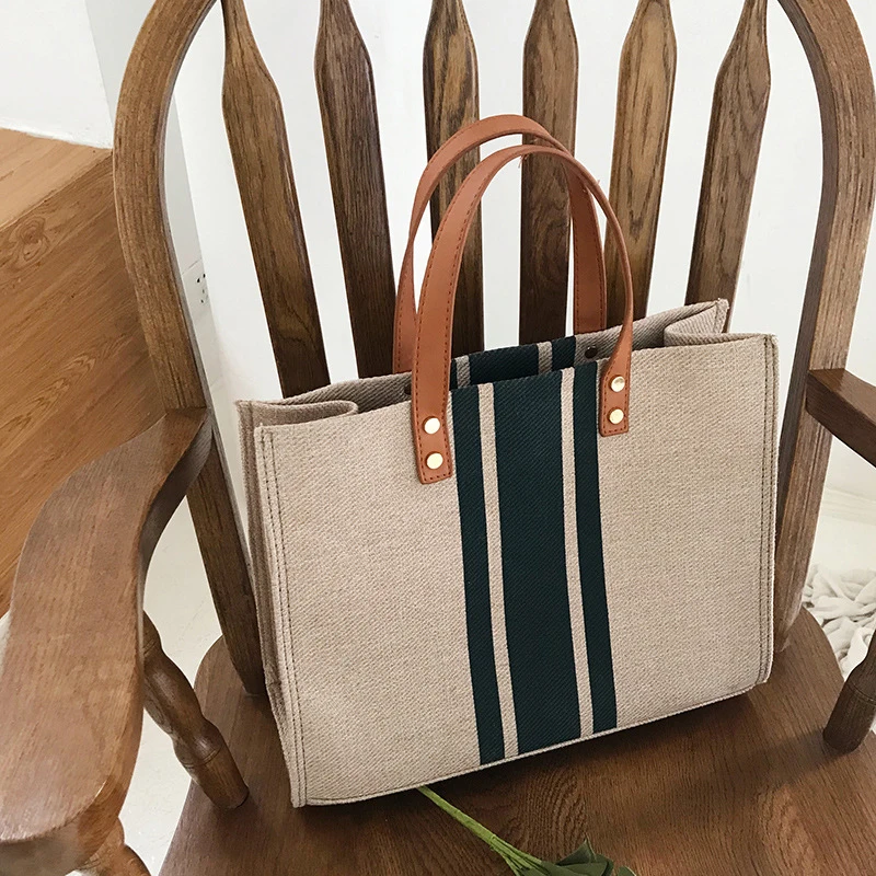 Large-Capacity Striped Canvas Tote Bag — Image 21