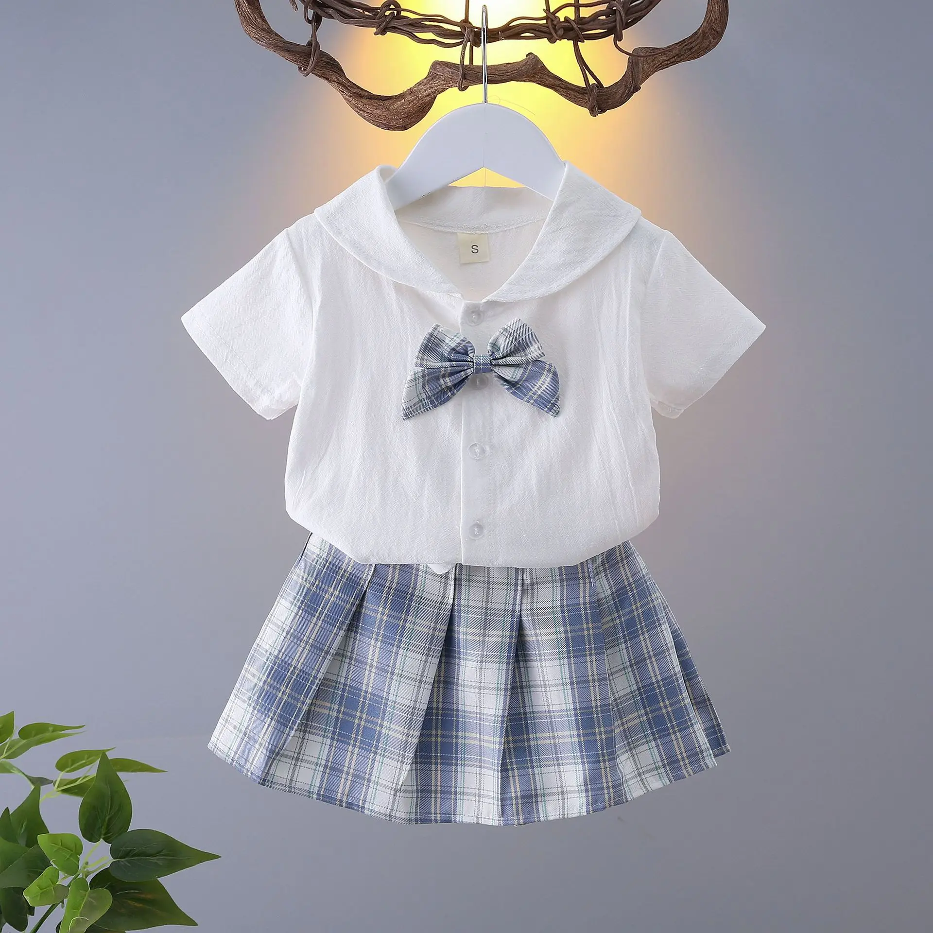Girls' School Uniform with Pleated Skirt and Shirt
