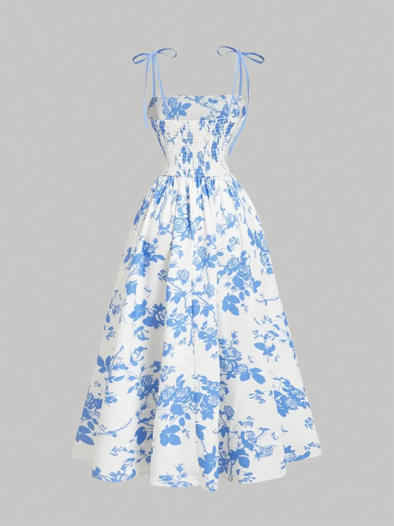 Floral Flared Midi Dress with Spaghetti Straps