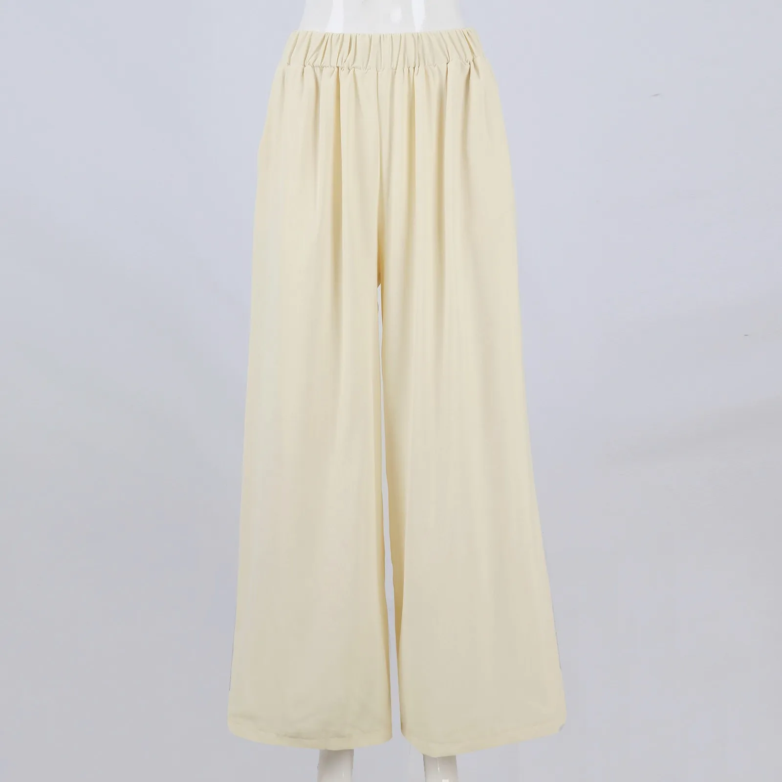 Ankle-Length Wide-Leg Pants with Elastic Waist and Side Pockets