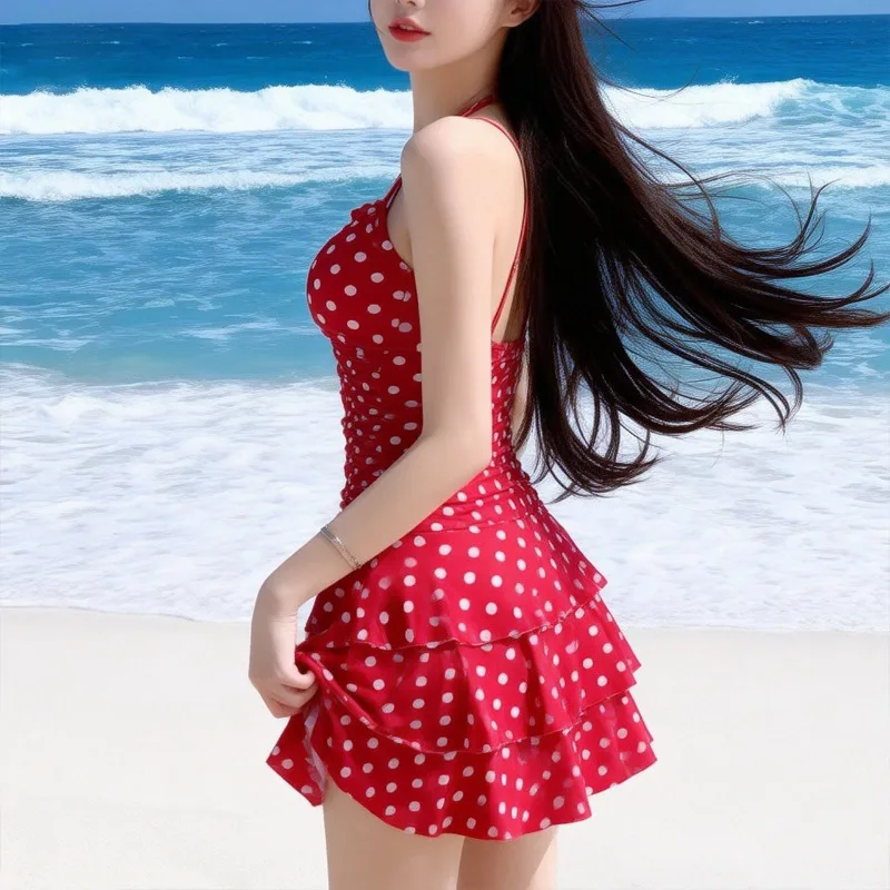Red Polka Dot Halter Neck Swimsuit