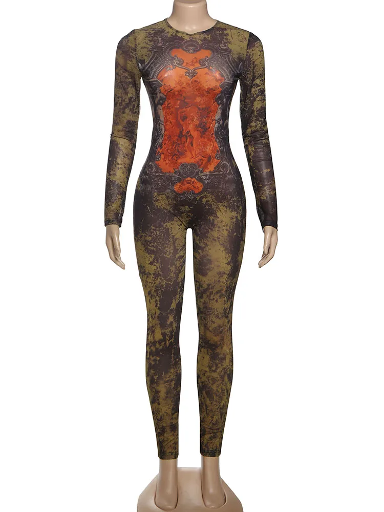 Round Neck Tie-Dye Sports Jumpsuit