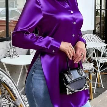 Satin Long Sleeve Blouse with Buttons