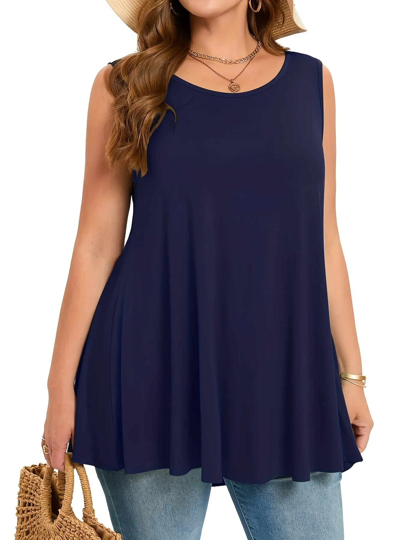 Solid Sleeveless Round Neck Top