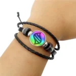 Braided Leather Bracelet with Glass Stone — Image 6