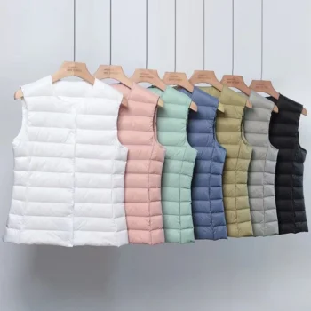 Short White Duck Down Winter Vest with Pockets