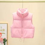 Cropped Winter Stand Collar Vest with Front Zipper — Image 3