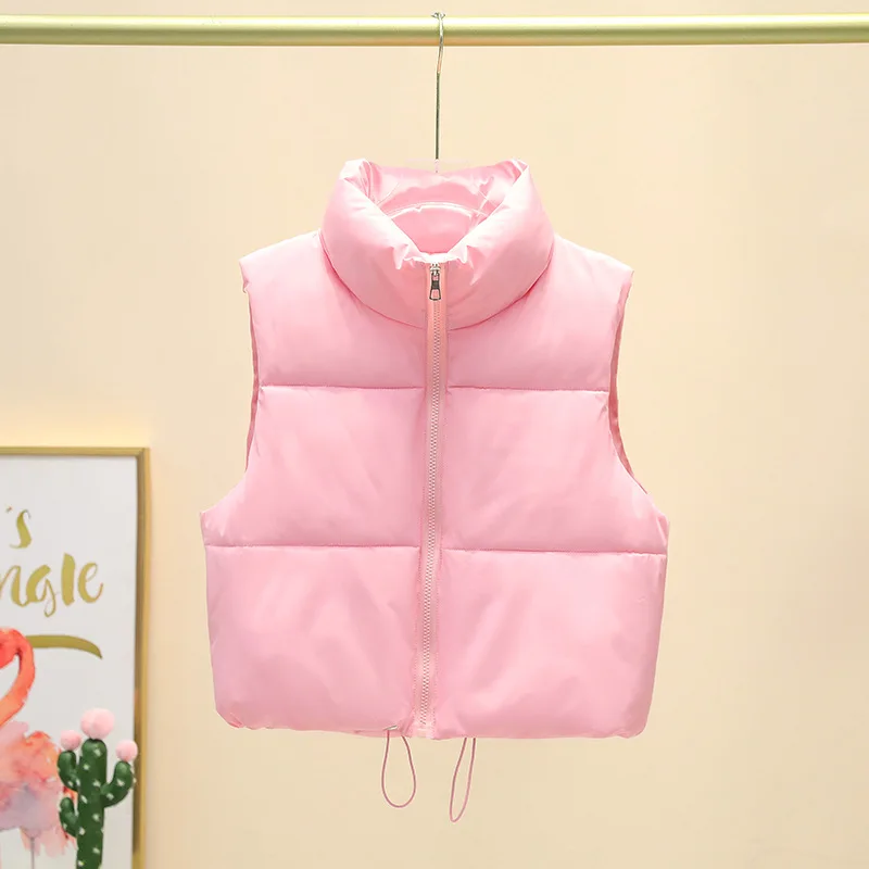 Cropped Winter Stand Collar Vest with Front Zipper