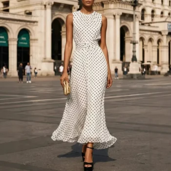 Elegant Polka Dot Long Dress