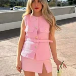 صديري بمظهر التويد بقصّة مخصّرة وأزرار أمامية — صورة 6