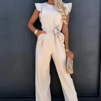Elegant Short Sleeve Summer Wide-Leg Jumpsuit