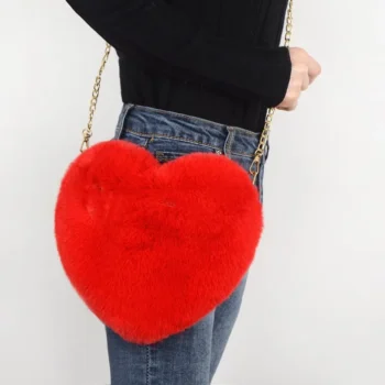 Heart-Shaped Faux Fur Handbag