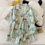 Summer Short Sleeve Pajama Set with Shorts and Fun Print — Image 3