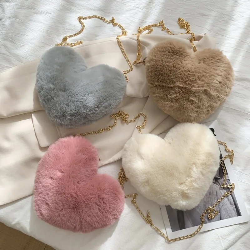 Heart-Shaped Faux Fur Handbag
