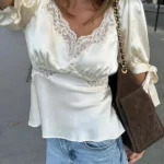 Short Sleeve T-Shirt with Lace Details and Waist Tie