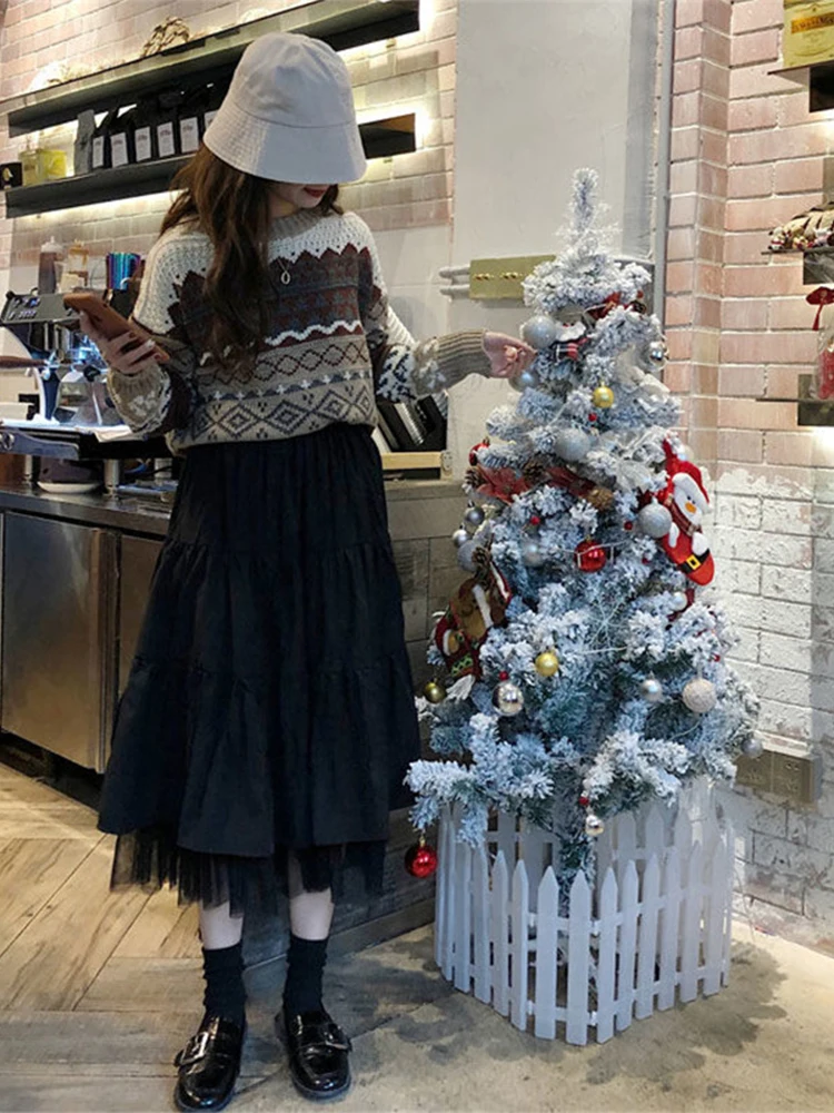 Tulle Mesh Midi Skirt with Elastic Waist