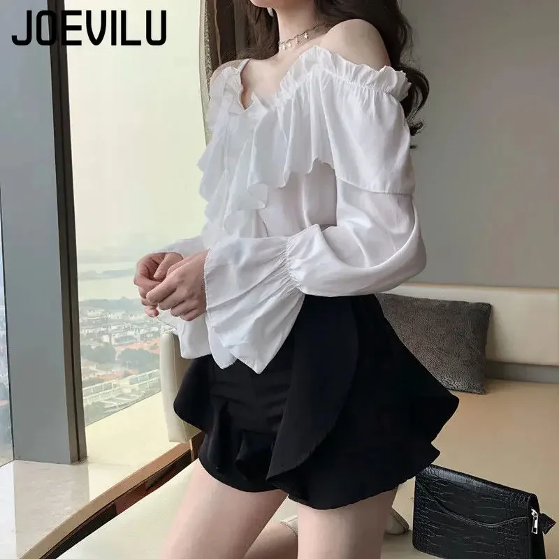 Soft V-Neck Chiffon Blouse with Wide Ruffled Sleeves