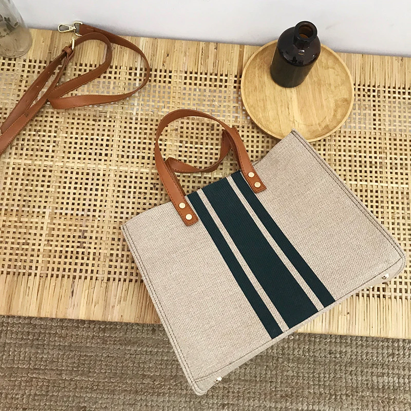 Large-Capacity Striped Canvas Tote Bag — Image 44
