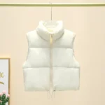 Cropped Winter Stand Collar Vest with Front Zipper — Image 2