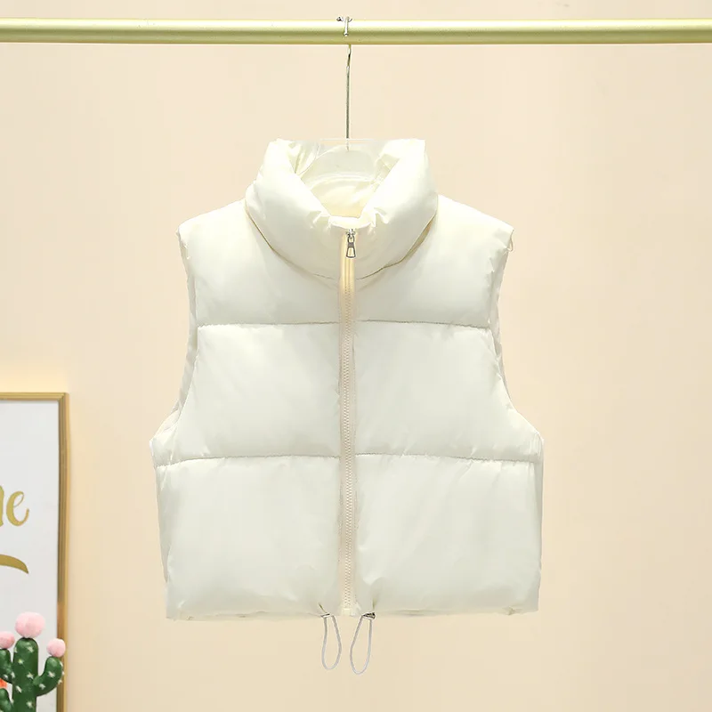 Cropped Winter Stand Collar Vest with Front Zipper