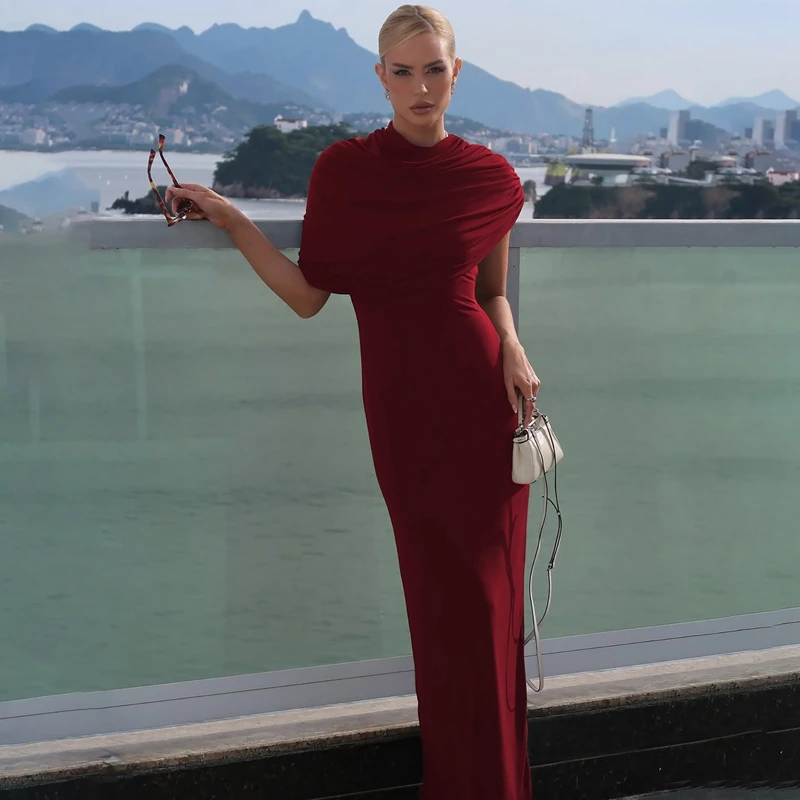 فستان سهرة سادة بأكمام قصيرة — صورة 27