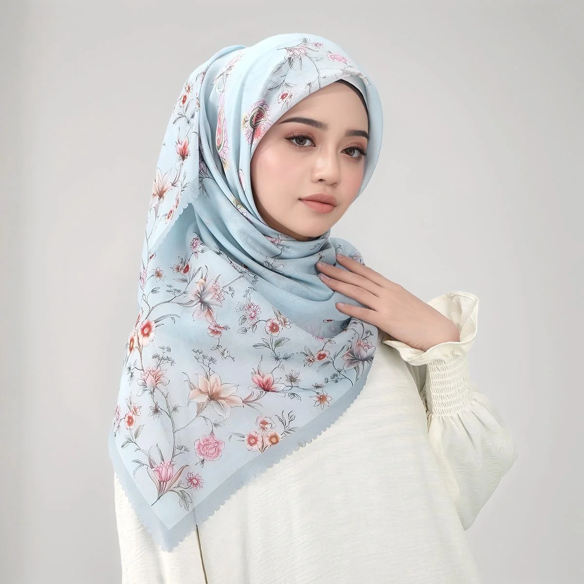 لفحة مربّعة بنقشة زهور متموّجة — صورة تفصيلية 14