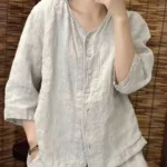 Casual Loose V-Neck Shirt with Buttons — Image 4