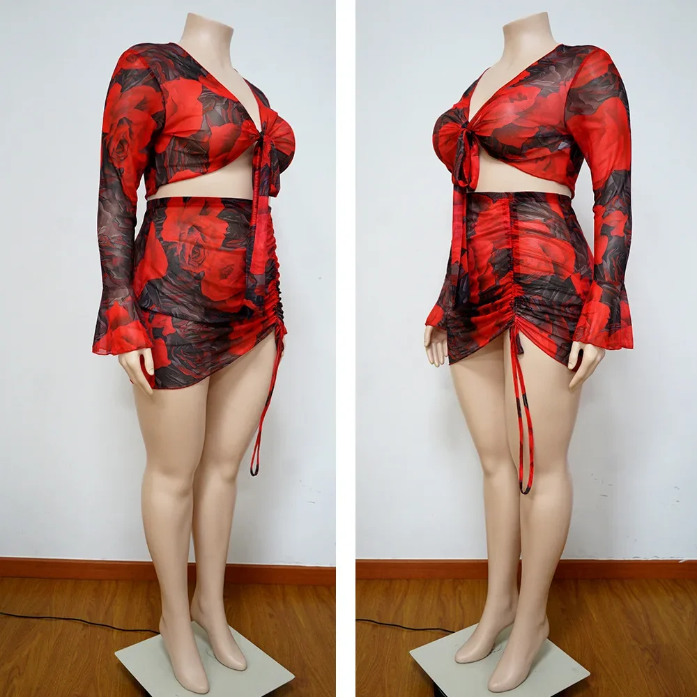2-Piece Long Sleeve Mesh Set with Colorful Print