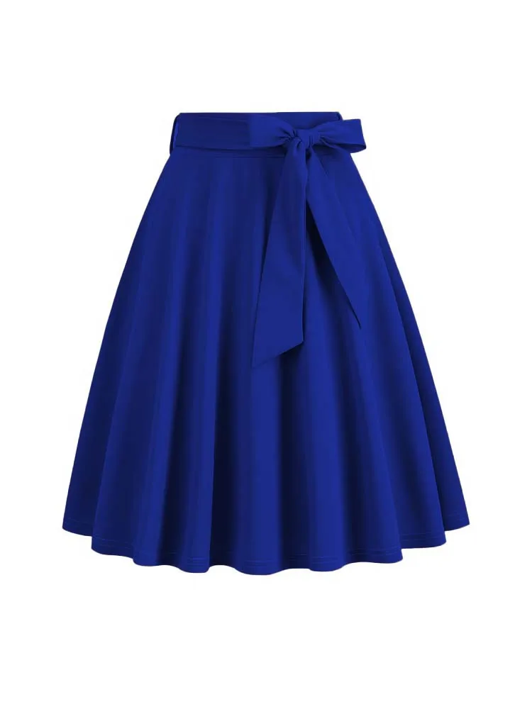 Vintage Solid Midi Skirt