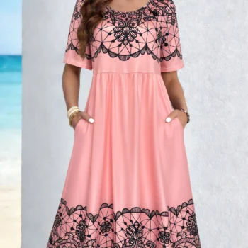 Lace Round Neck Midi Dress