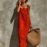 Solid Summer Dress with Spaghetti Straps — Image 3