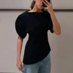قميص أسود بأكمام منفوشة قصيرة — صورة 5