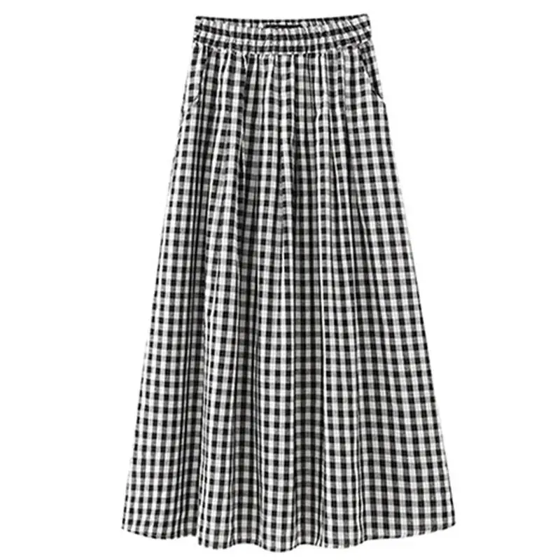 Black and White Plaid A-Line Skirt