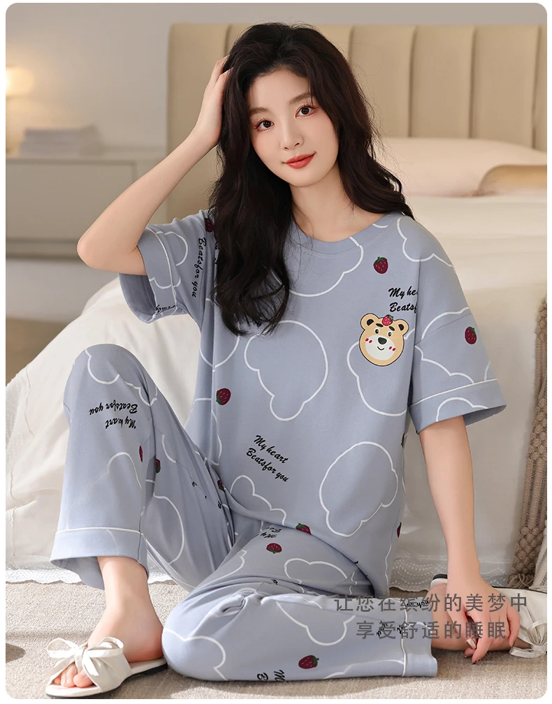 3-Piece Cotton Short Sleeve Summer Sleepwear — Image 19