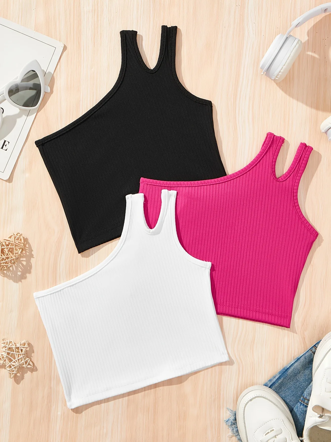 Girls' Ribbed Asymmetric Crop Top