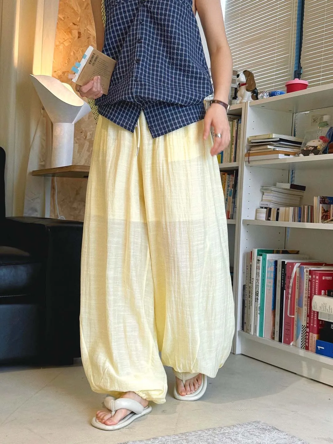 Ankle-Length High Waist Wide-Leg Pants with Tie