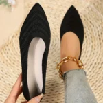 Solid Knitted Pointed-Toe Flats — Image 4