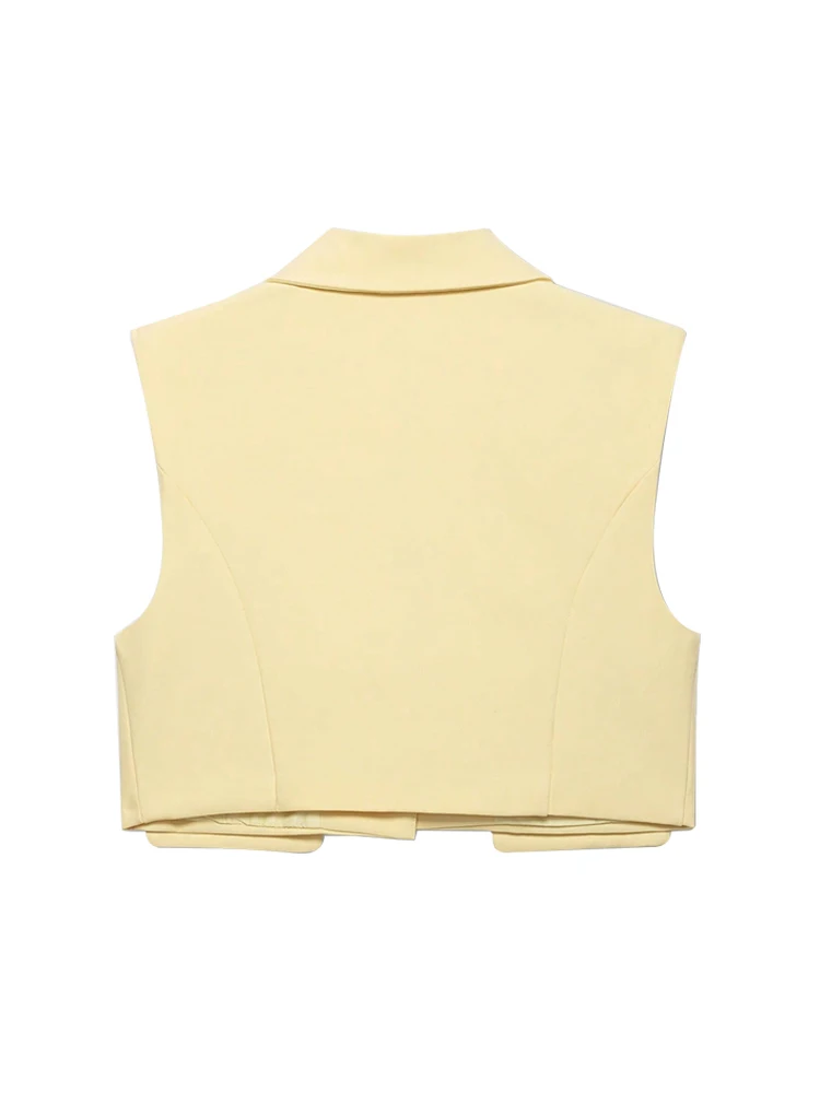 Cropped Sleeveless One-Button Vest with Turn-Down Collar