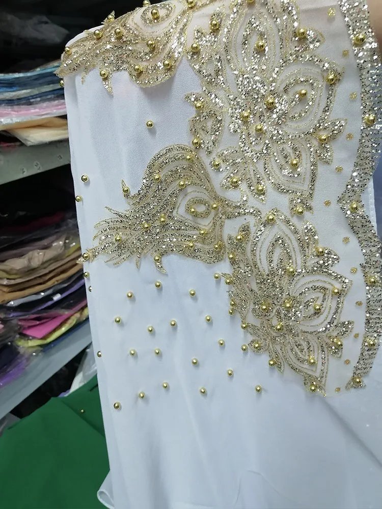 Chiffon Headscarf with Beads and Gold Shimmer