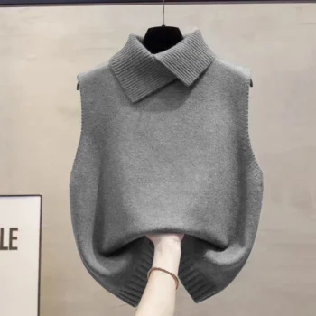 Korean-Style Solid Sleeveless Winter Knit Top