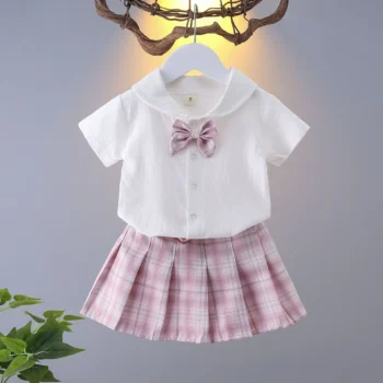 Girls' School Uniform with Pleated Skirt and Shirt