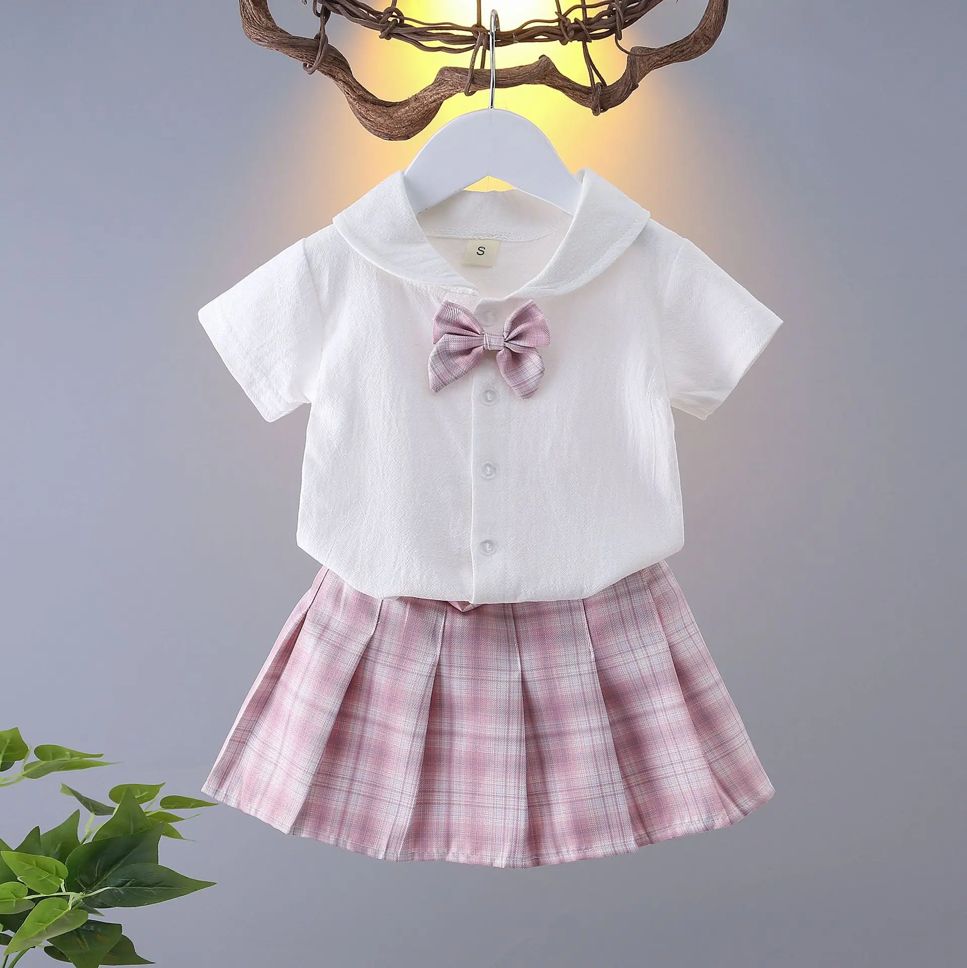 Girls' School Uniform with Pleated Skirt and Shirt