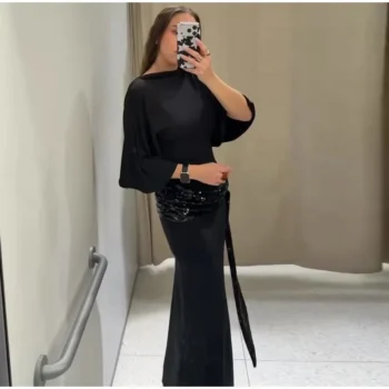 فستان سهرة ماكسي بترتر لامع