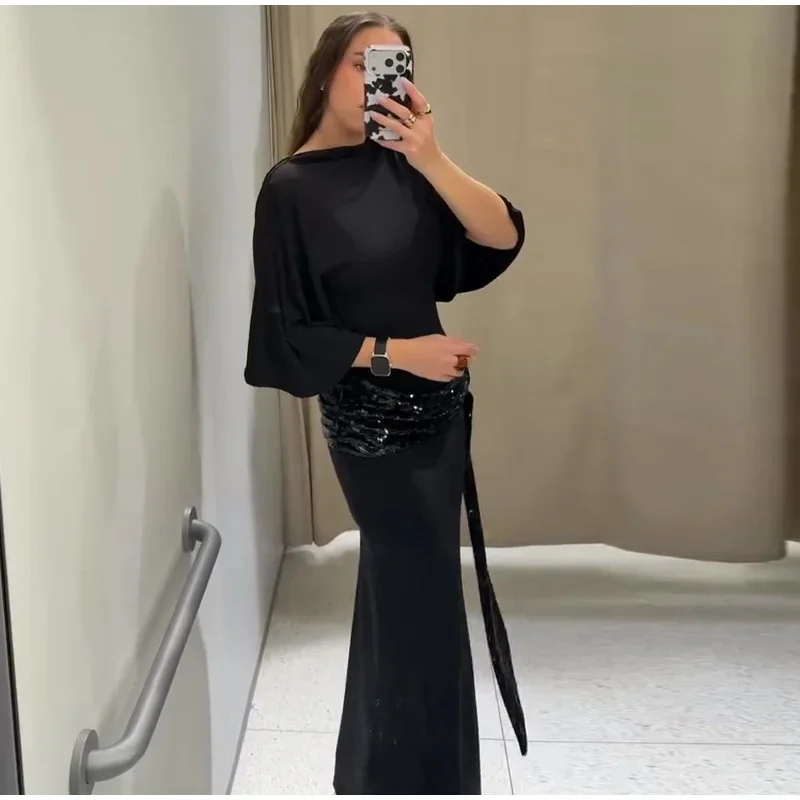 Shiny Sequin Maxi Evening Dress