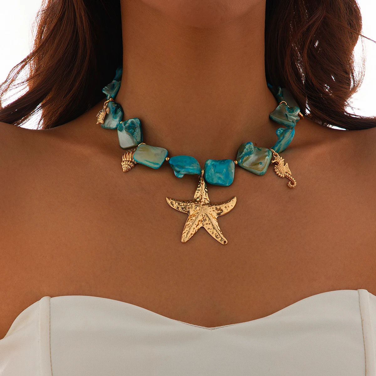 Boho Summer Asymmetric Necklace with Chain