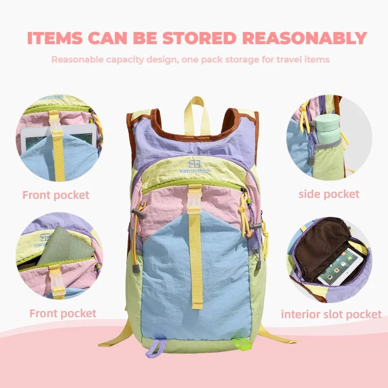 Multi-Pocket Contrast Color Backpack