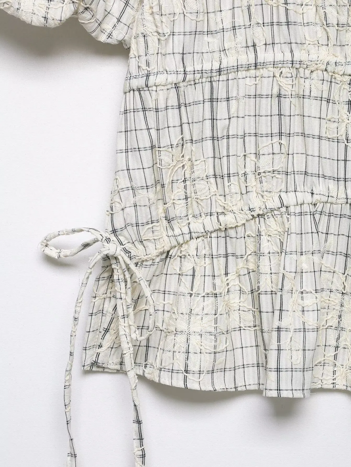 Plaid Blouse and Skirt Set with Embroidery and Bow