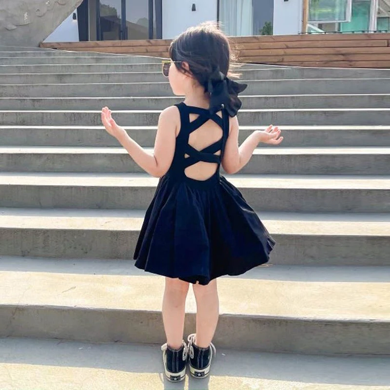 Girls' Black Dress with Tulle Skirt