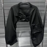 Black Leather-Feel Jacket with Front Buttons and Pockets — Image 3